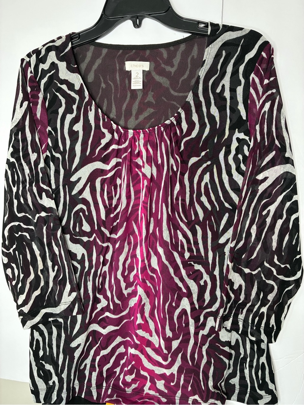 Chico's Fuchsia and Black Zebra-Print Scoop Neck Tunic